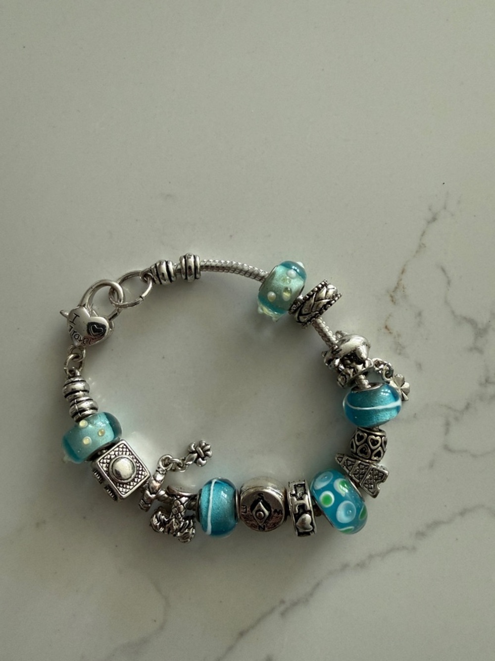 Turquoise Glass Bead Charm Bracelet - Women's Jewelry